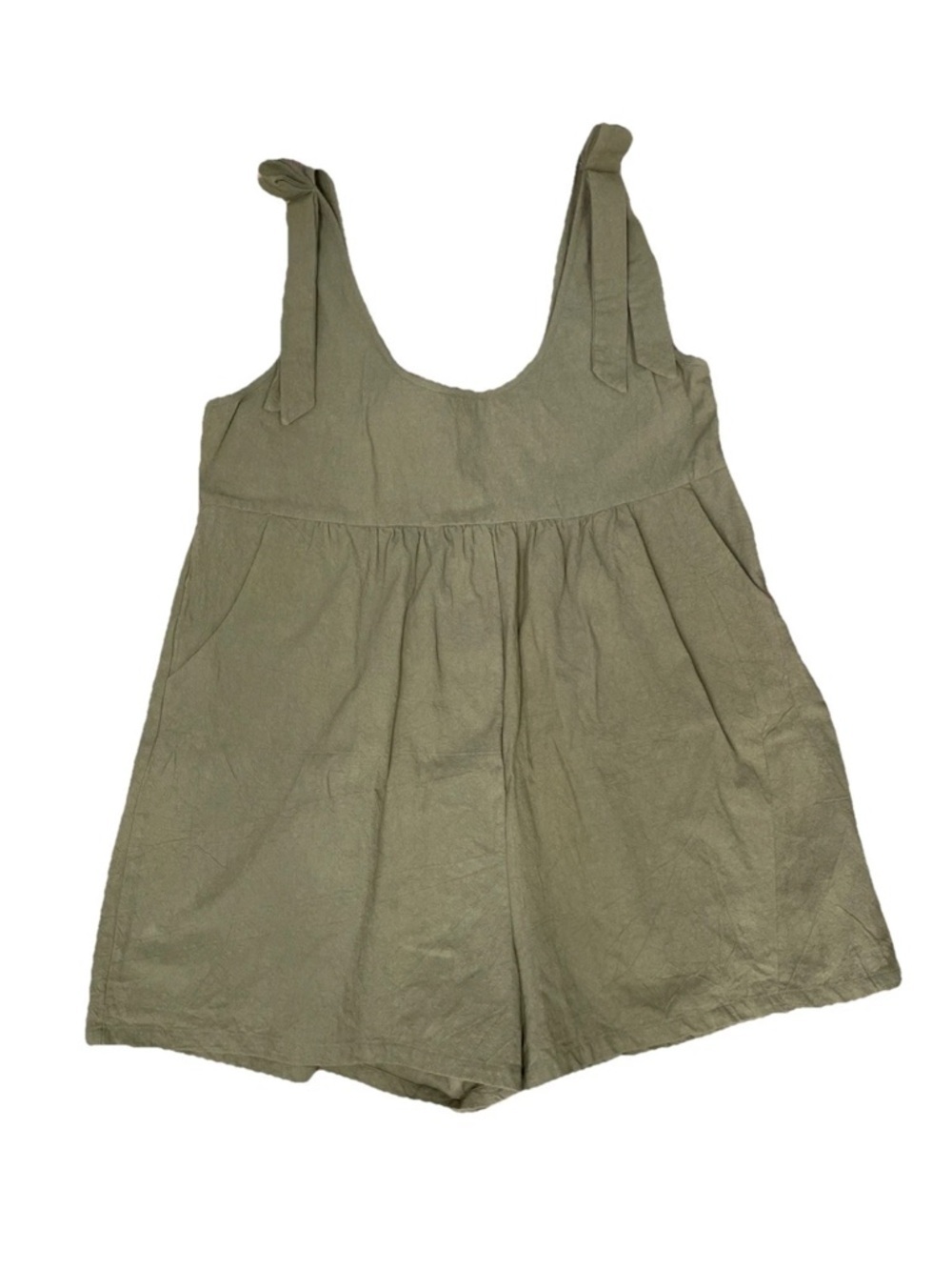 Kate Kasin Jumpsuit Romper Cotton Linen Size Large Olive Green Casual Beach